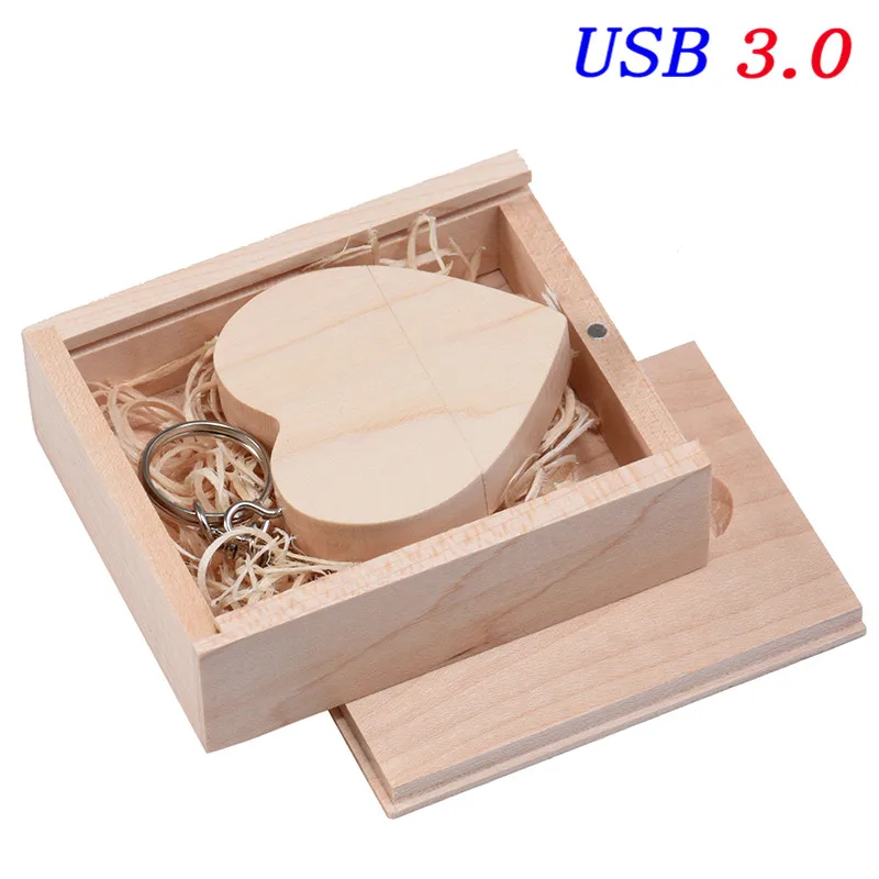 Maple with BOX SHANDIAN USB 3,0 изготовленным на заказ логосом Деревянный сердце+ коробка карта памяти, Флеш накопитель 4 gb/8 gb/16 gb/32 gb/логотип по индивидуальному заказу свадебный подарок с высокой скоростью - Цвет: Maple with BOX