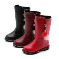 fashion girls leather plus velvet warm rhinestone tassel high boots for girls childrens kids boots waterproof winter snow boots