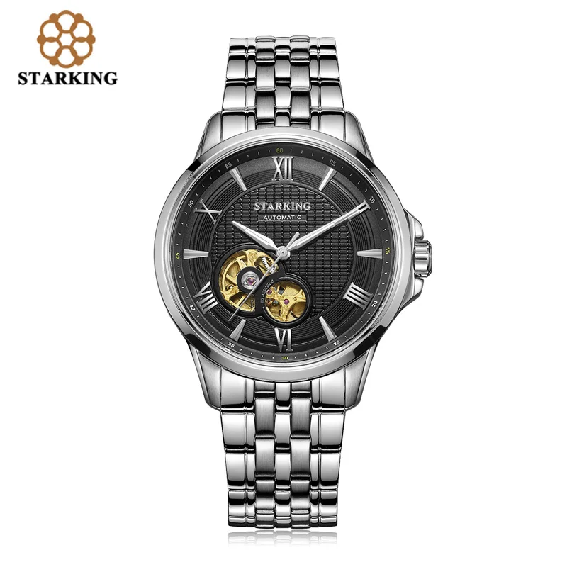 BLACK WRISTWATCH STARKING люксовый бренд автоматические механические часы мужские водонепроницаемые Tourbillon часы с календарем кожаные золотые наручные часы AM0183 - Цвет: BLACK WRISTWATCH