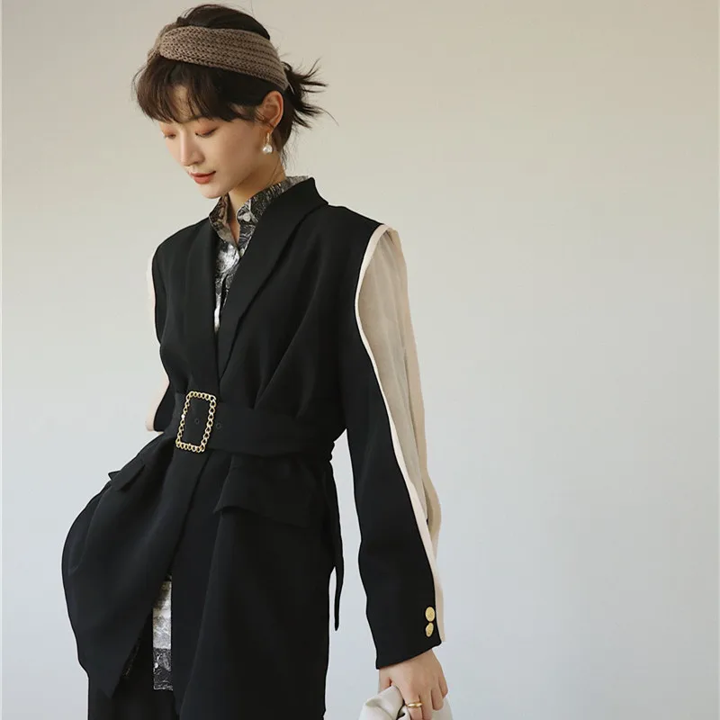 

Women blazers and jackets female fashion 2019 autumn casual long sleeve belted office lady black business blazer feminino