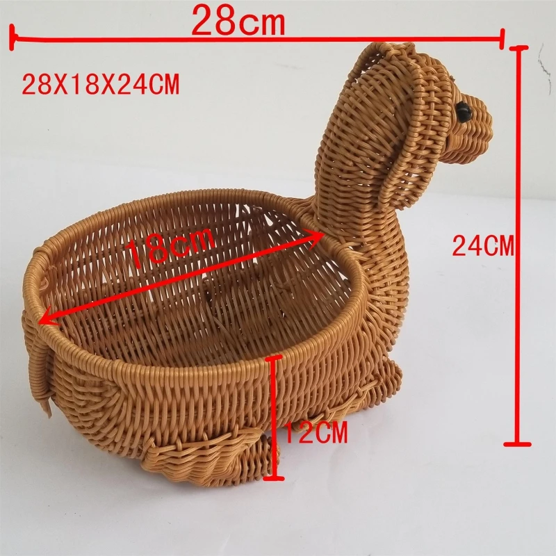 

Animal Design Hand-woven Artificial Rattan Basket Food Storage Container Desktop Organizer