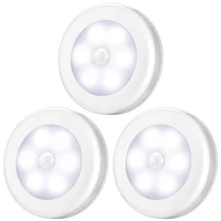 6pc wireless round motion sensor led night light battery powered cabinet night lamp bedside lights forbedroomhomecloset lighting
