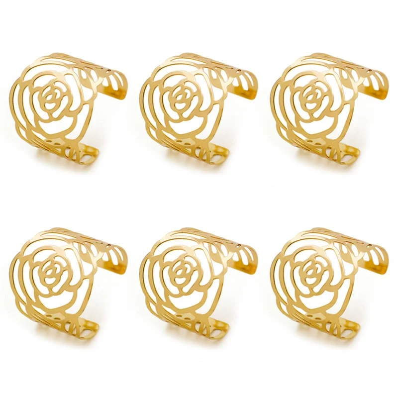 Flower Gold 6pcs TAI Top 6 шт. кольцо для салфеток из металлического сплава кольца для салфеток для свадебной вечеринки банкета западное обеденное полотенце держатель для салфеток украшение стола - Цвет: Flower Gold 6pcs