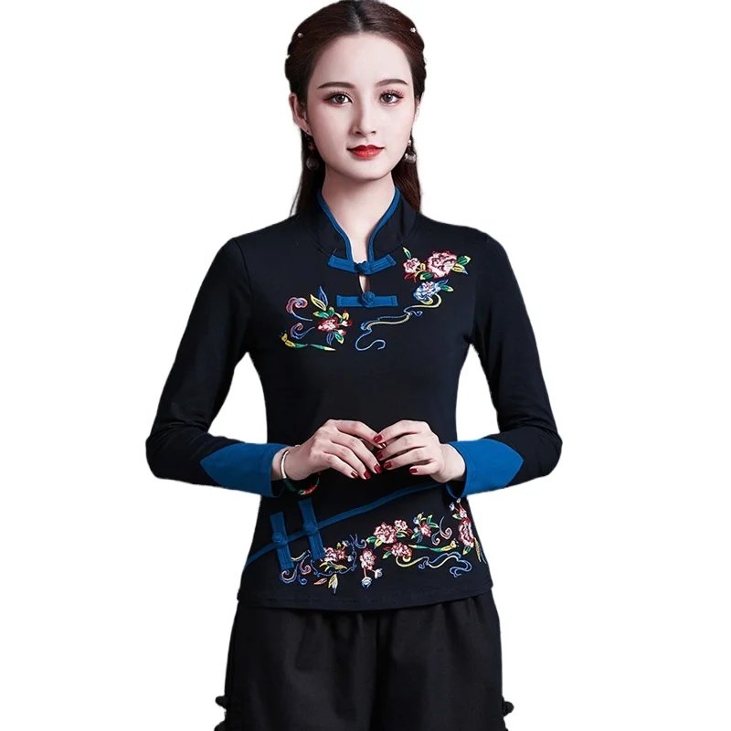 Женская винтажная рубашка Hanfu в китайском стиле 2021 этническая туника Лоскутная