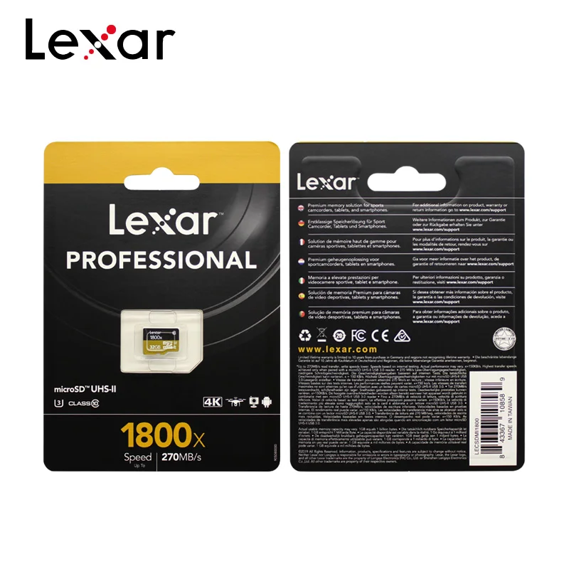 Lexar Micro SD карта 1800x памяти 32 Гб TF 64 SDXC UHS-II 270 МБ/с./с флеш-накопитель для камеры |