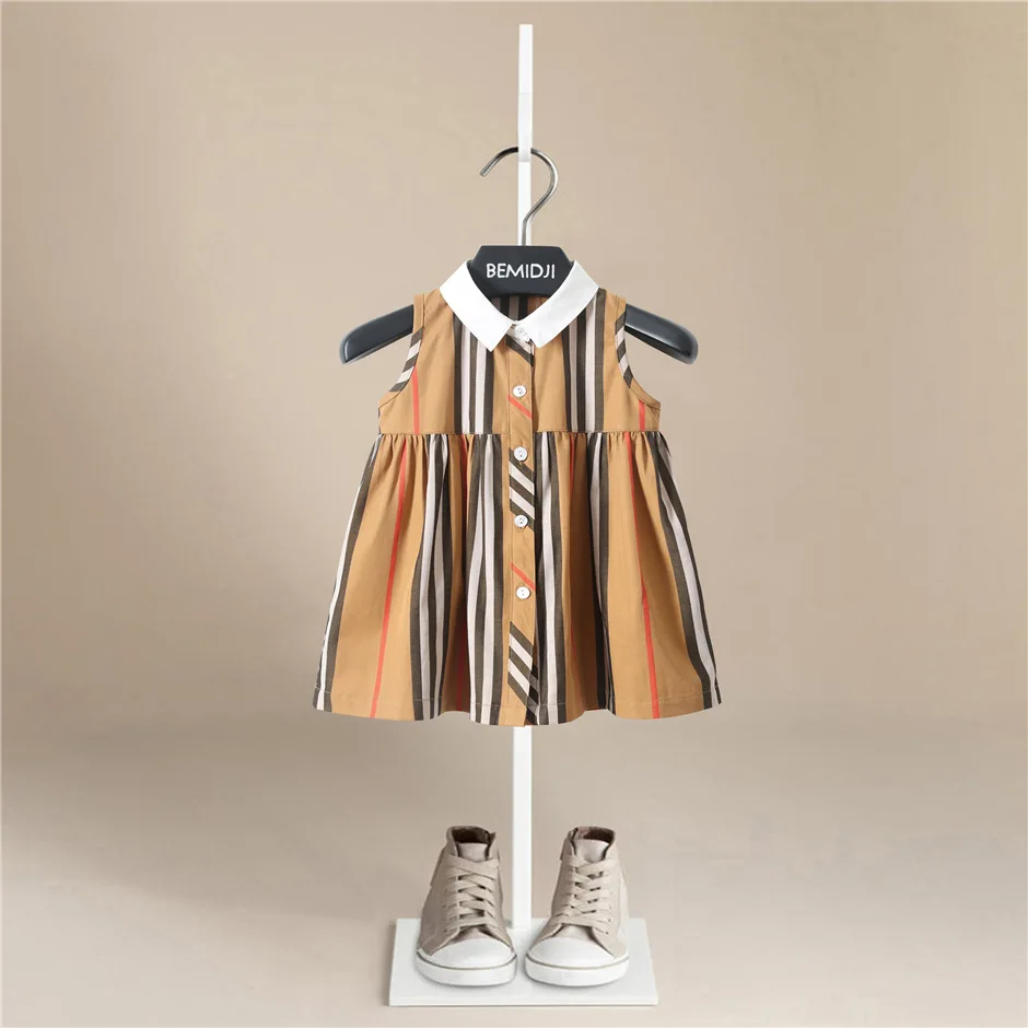 Платье для девочек новые детские платья клетчатое Полосатое платье на день
