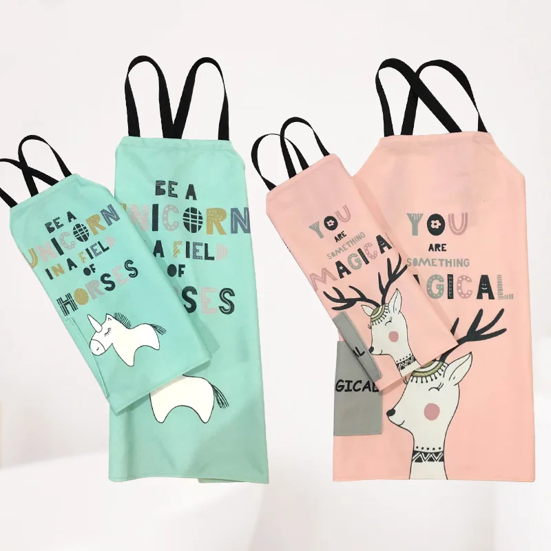 Кухонный маслостойкий водонепроницаемый фартук для мамы и ребенка льняные