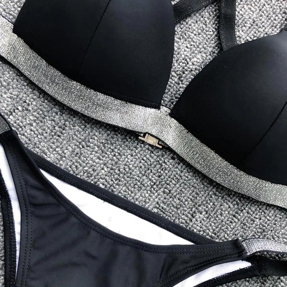 

2 Pieces Swimsuit Women Padded Solid Bikini Beach Wear Low Waist Nylon Swimwear Women Sexy Push Up Bathing-Suit Swim Bikini Set