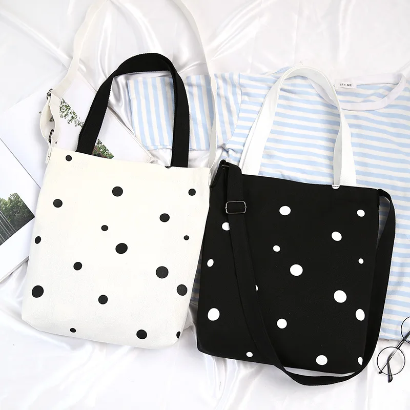 

Canvas Women's Bag Black And White Wave Point Art Single Shoulder Sail Student Handbag Portable Crossbody For Women