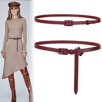 cowskin belt lady dermis decorative dresses leisure sweater knotted real leather belt thin no pin strap narrow knot waistbands