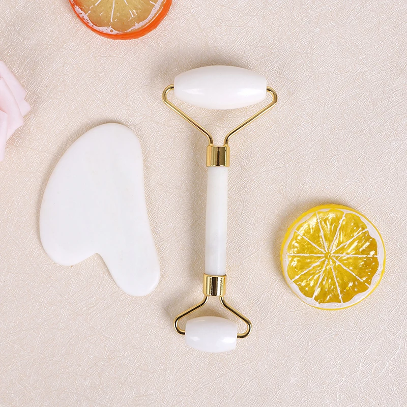 

2Pcs/Set Natural Jade Roller Guasha Face Massager Facial Roller Slimming Scraper