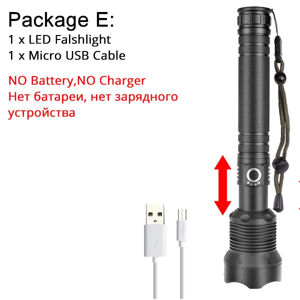 Тактический XHP70.2 светодиодный фонарик самый мощный XLamp XHP50 Перезаряжаемый USB Zoom фонарь XHP70 18650 26650 охотничий фонарь для самозащиты - Испускаемый цвет: Package E