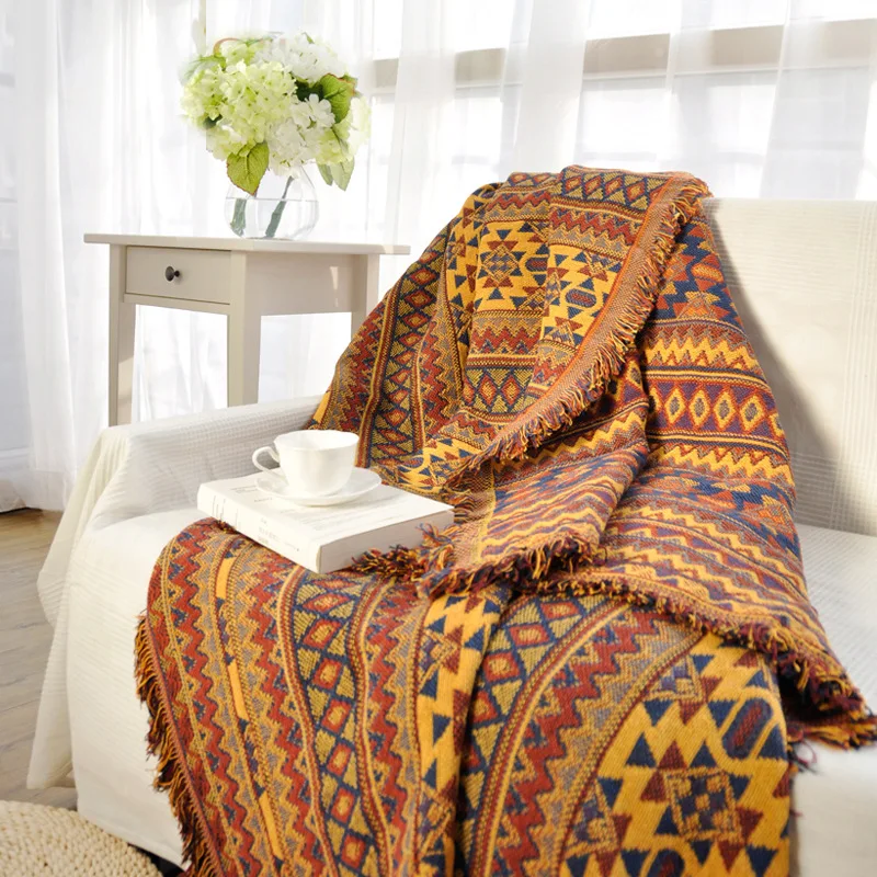 

Promotion Europe Style Sofa Throw Blanket Cotton Thread Knitted Blanket With Tassel Geometry Bohemian Sofa Blanket Home Decor