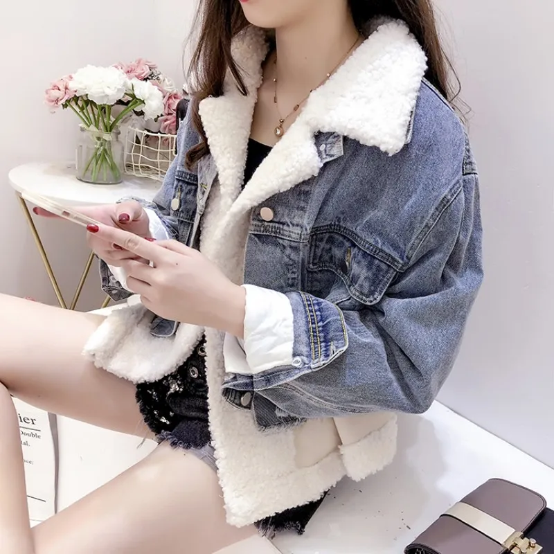 Высокая уличная одежда из плотной джинсовой Ткани в стиле пэчворк овечьей шерсти