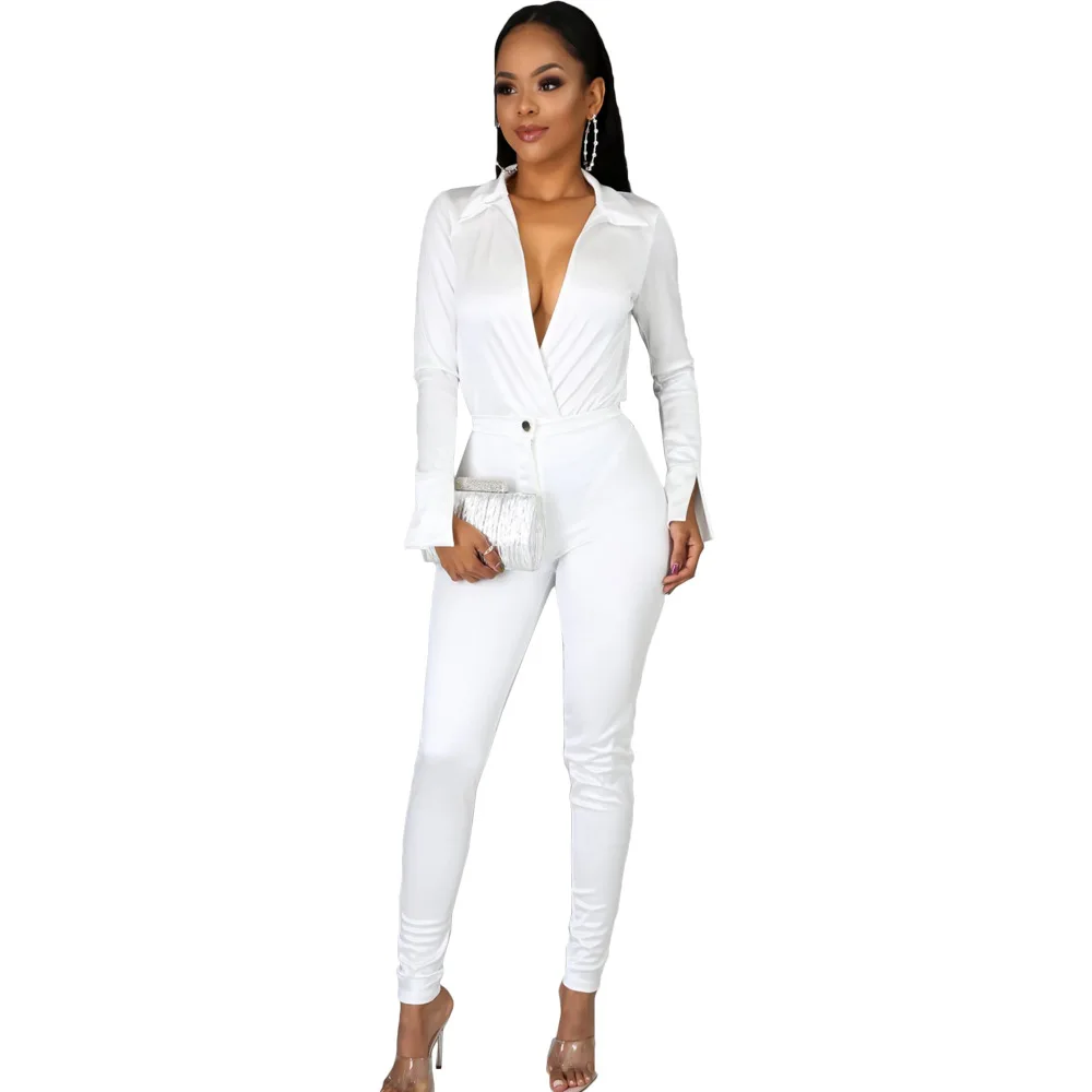 

2020 Autumn Women Suit Hot Style Model Solid Color The Glossy Long Sleeves European And American Fashion Casual Two Piece Set