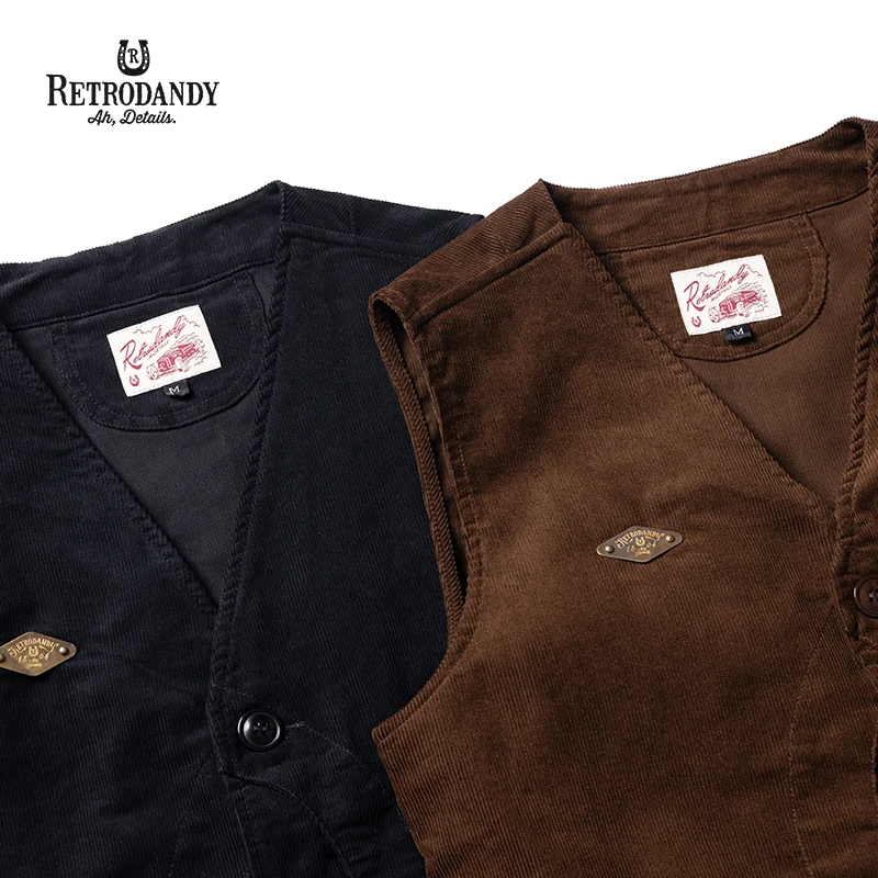 

RETRODANDY Corduroy Hunting Vintage Retro Amekaji Men Cargo Work Clothes Vest