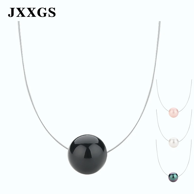 JXXGS жемчужное ожерелье для женщин, черная жемчужная подвеска, ожерелье с невидимой жемчужиной на леске, ожерелье