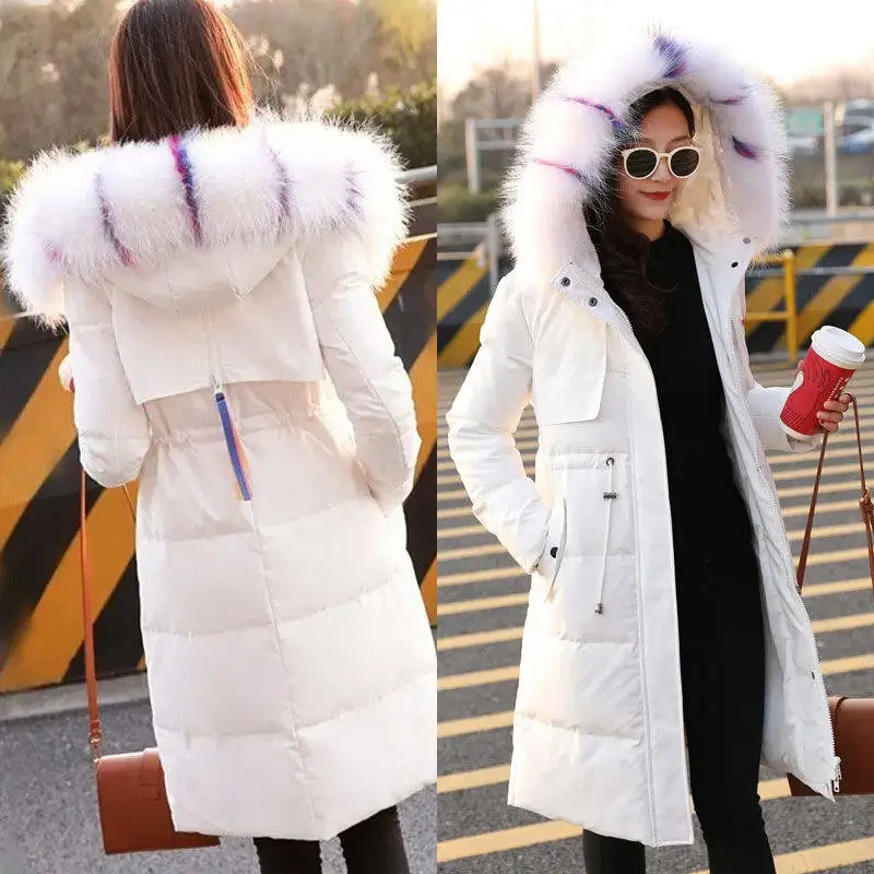 

Fashionable bubble hooded down cotton coat ladies Parker Jacket Large Collar Trim Winter Top Warm Fur women Lined puffer Coats