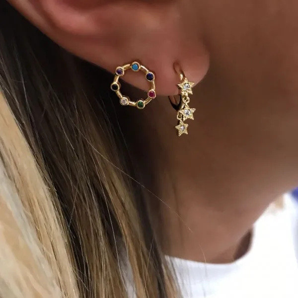 Серьги кольца из серебра 925 пробы с подвеской в виде звезды|Серьги-гвоздики| |