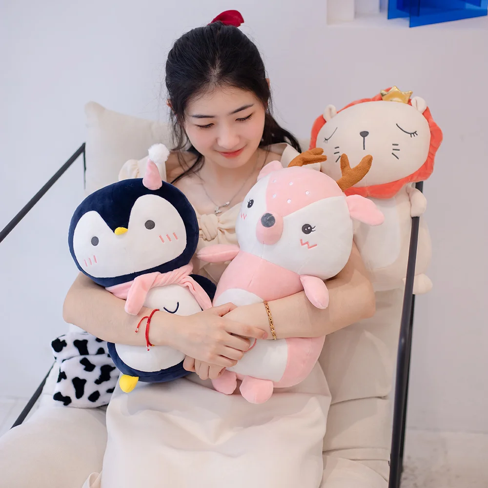 

35CM Soft Animal Cushion Cartoon Plush Pillow Cute Fat Lion Cat Penguin Deer Plush Toy Lovely Kids Birthyday Gift