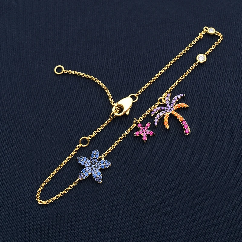 Pulsera de plata ley 925 с формой flor estrella mar и Palmera dorada y amarilla цветовым узором для muj|Гибкие