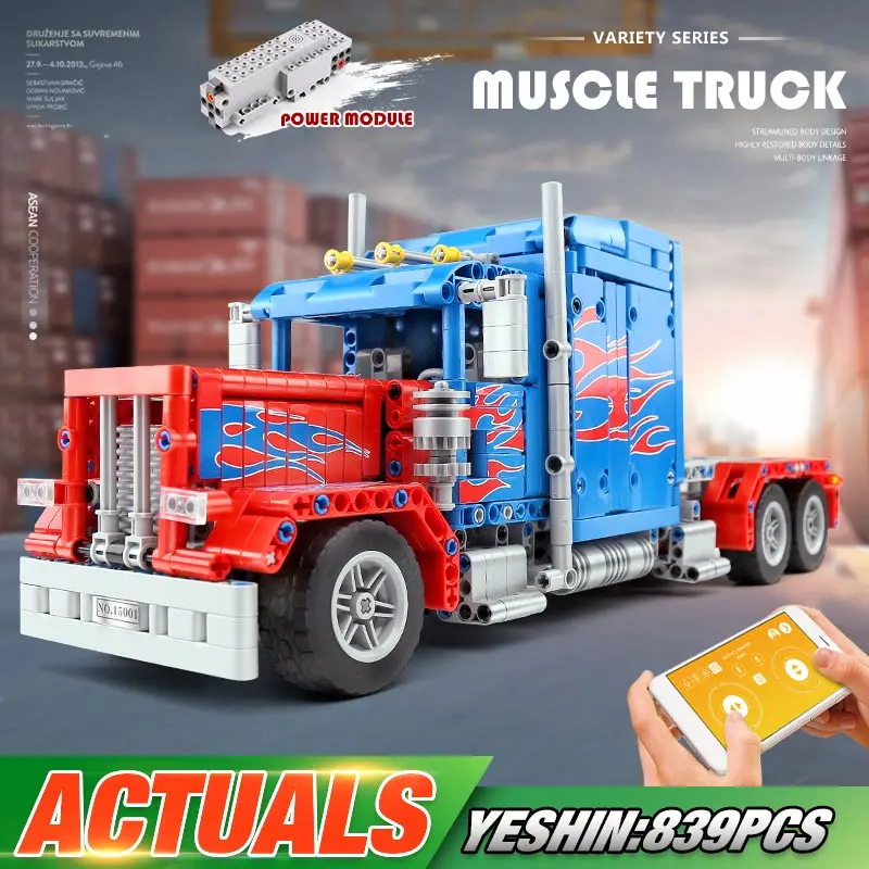 Technic Car Toys The Peterbilt 389 тяжелый контейнер грузовик с функцией двигателя Сборка