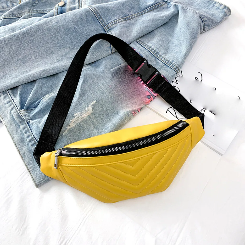 Women Striped Pockets Fashion Fanny Pack Diagonal Chest Phone Purse Travel Versatile Shoulder Bag candy color banana waist bag