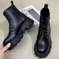 big size ladies martin boots 2021 spring autumn round toe square heels lace up motorcycle shoes women female ankle short boots