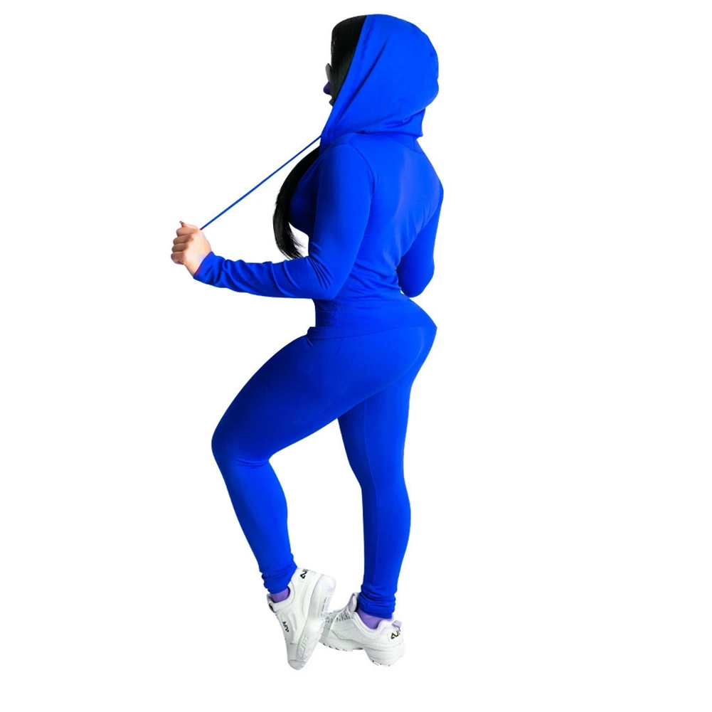 

New 2021 Women Casual Hooded Tracksuit 2 Pieces Active Wear Solid Color Hoodies Zipper Sweatshirt Coat+Sweatpants Leggings 2Pcs