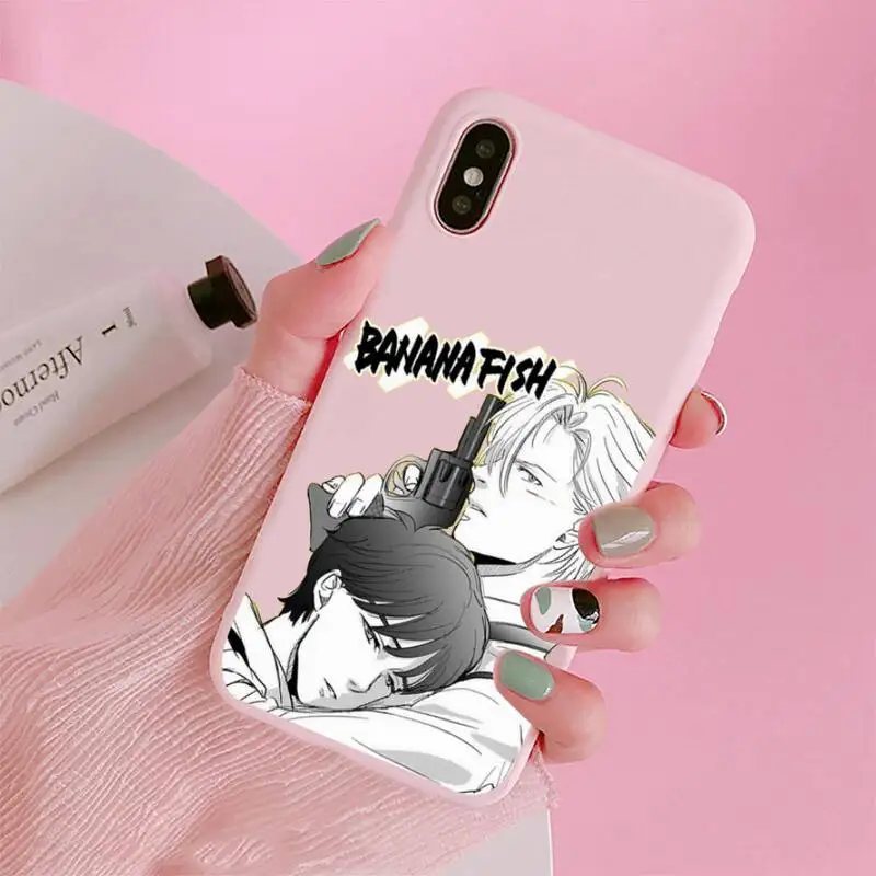

Banana Fish Anime Phone Case Candy Color Pink for iPhone 11 pro XS MAX 8 7 6 6S Plus X 5S SE 2020 XR