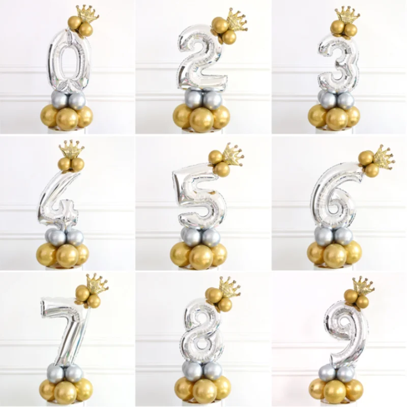 Шары воздушные фольгированные в виде цифр 15 шт./компл. 32 дюйма 0-9 дюймов с короной -
