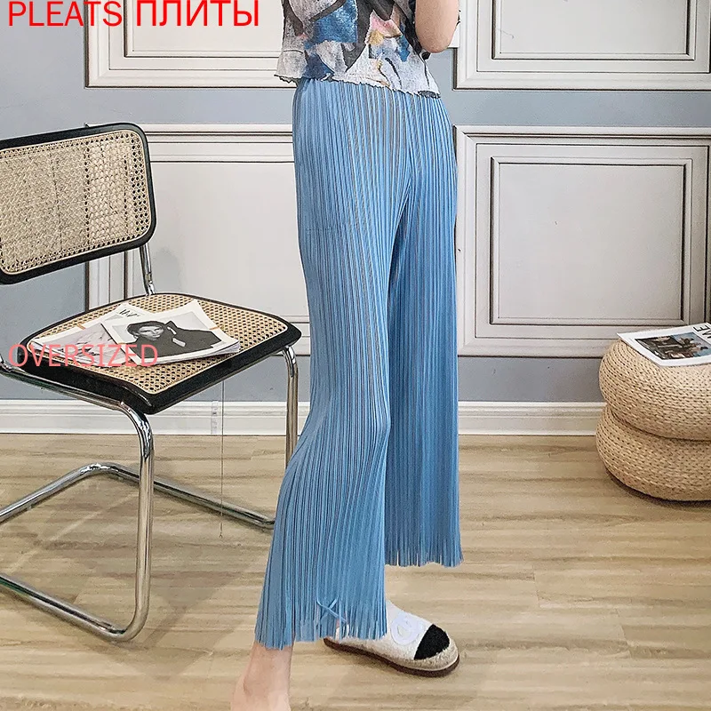 

Miyake Pleated Pants 2021 New Wide-leg Pants Women's High Waist Drape Loose Straight-leg Pants Fringed All-match Nine-point Pant