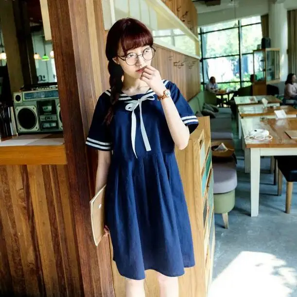 Новое летнее женское платье в японском стиле милое с короткими рукавами для