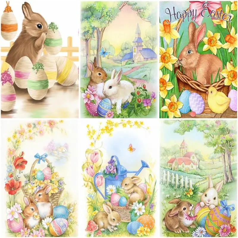 

CHENISTORY Pictures By Numbers Cartoon Animals Diy Hand Painted Wall Art For Kids Oil Painting By Numbers Rabbit Gift Home Decor