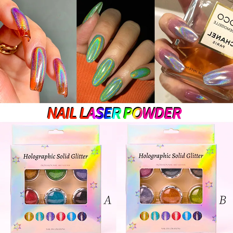 

6 Colors Nails Glitter Lasers Powder Shining Chromes Pigment Dust Powders DIY Manicure Nail Art Decoration FA