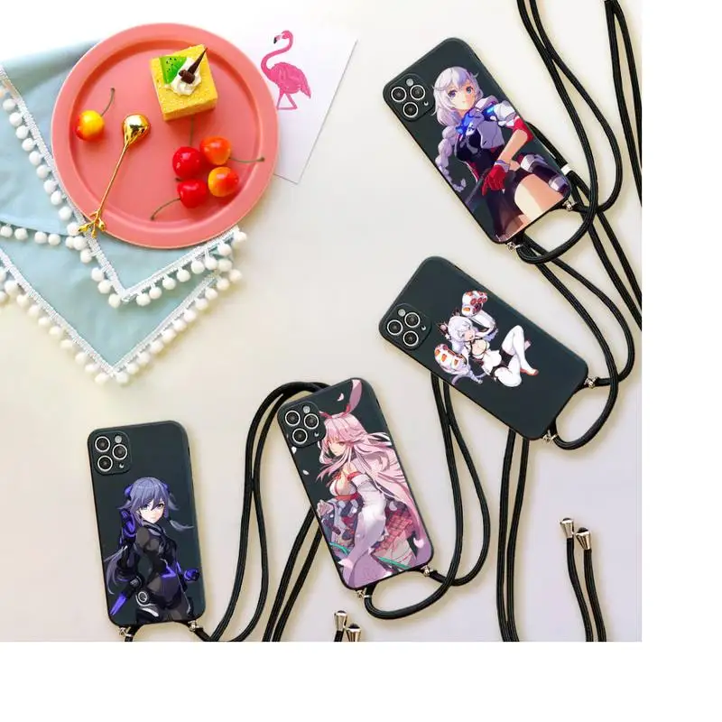 

Hot game Honkai Impact 3rd Phone Case For iPhone 7 8 11 12 X XS XR MINI Pro Max Plus Strap Cord Chain Lanyard soft