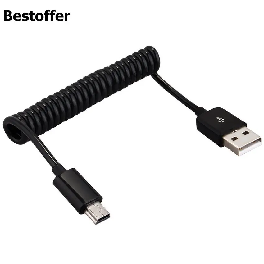 Мини USB кабель Спиральный 2 0 Тип A штекер к Mini B 5 контактный синхронизация данных и