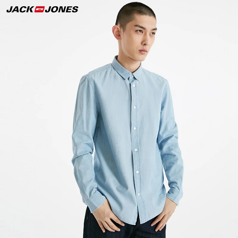 Мужская джинсовая рубашка с длинным рукавом Jack Jones | 219105537 одежда