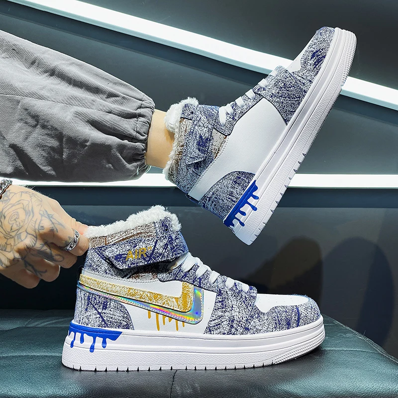 

2021 Autumn Men Sneakers White Tennis Winter Men Plus Velve Shoes Slip on male Row Shoes Platform Casual Vulcanize Shoes