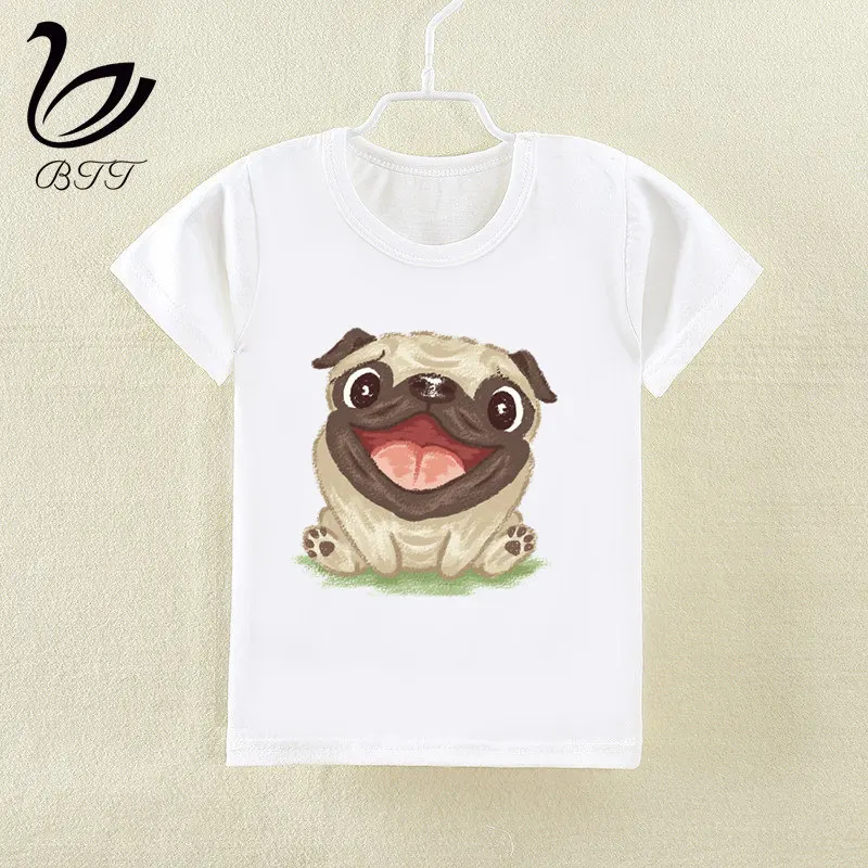 Летние топы для мальчиков и девочек акварельная Футболка с принтом мопса детская