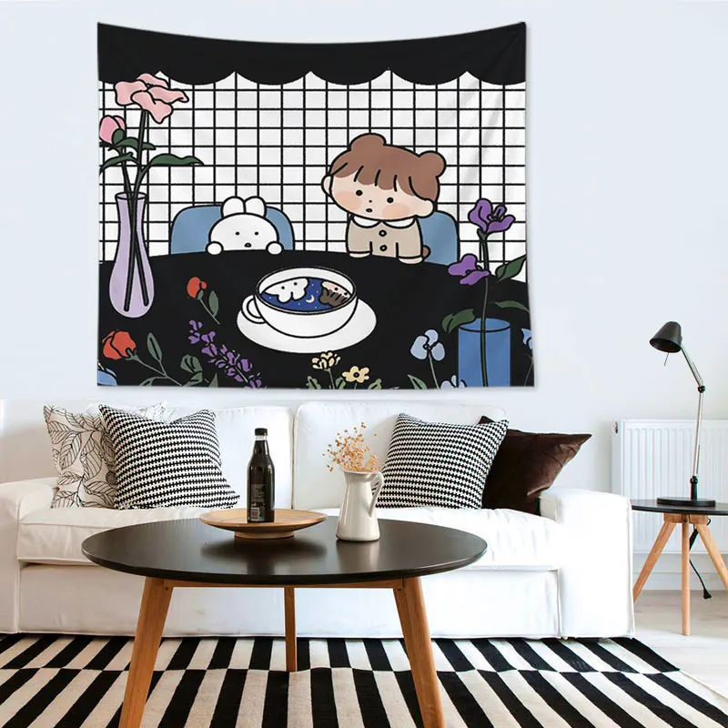 Гобелен в мультяшном стиле декор для спальни милый рисунок с животными и