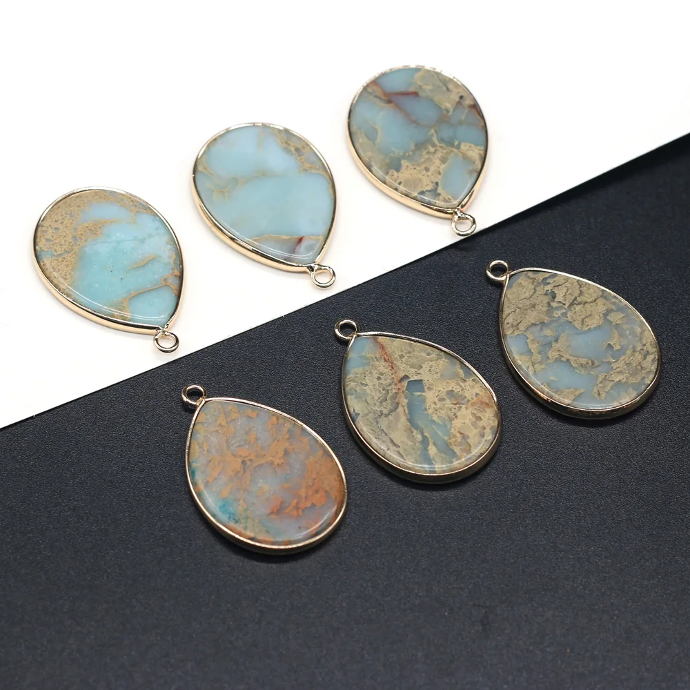 

1pc Natural Semi-precious Stone Pendants Water Drop Gold-plated Crystal for Trendy Jewelry Making DIY Necklace Earrings