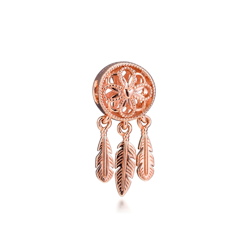 

100% 925 Sterling Silver Rose Gold Spiritual Dreamcatcher Charms Beads Fit Europe Original Bracelet DIY Jewelry Making Gift