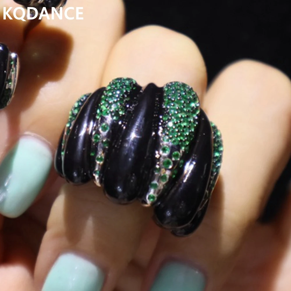 

Роскошные ювелирные изделия KQDANCE из серебра 925 пробы с искусственным Изумрудом и бриллиантом, бриллианты, синий/зеленый камень, черная эмаль, 2021