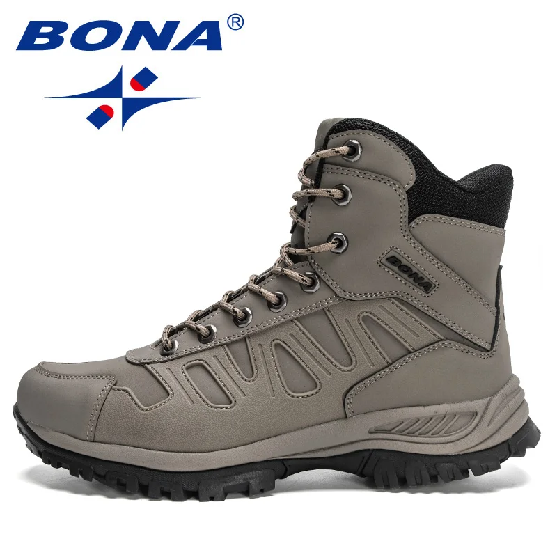 BONA 2022 New Designers Brand Action Leather Hiking Boots Outdoor Sports Shoes Men Anti-skiing High Top Plush Winter Boots Man