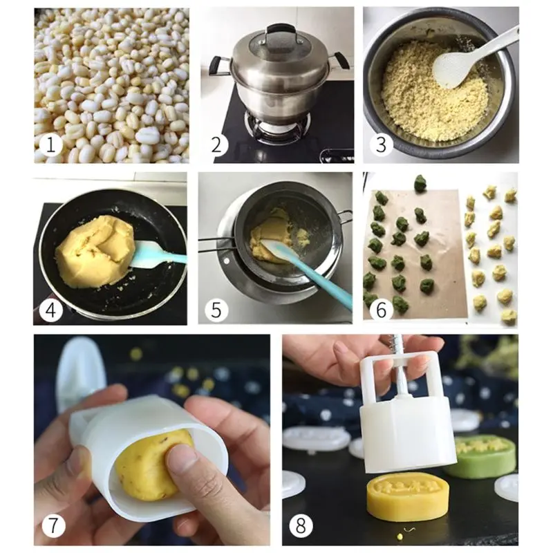 

6Pcs Oval Hand Press Cookie Stamp Moon Cake Decor Mould Barrel Mooncake Mold 100g Pastry DIY Tool