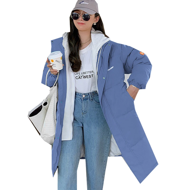

2021 Women Winter New Parka Cotton Down Jacket Long Hooded Korean Warm Coat Fake 2 PCS Female Loose Casual Snow Wear Bread Coat