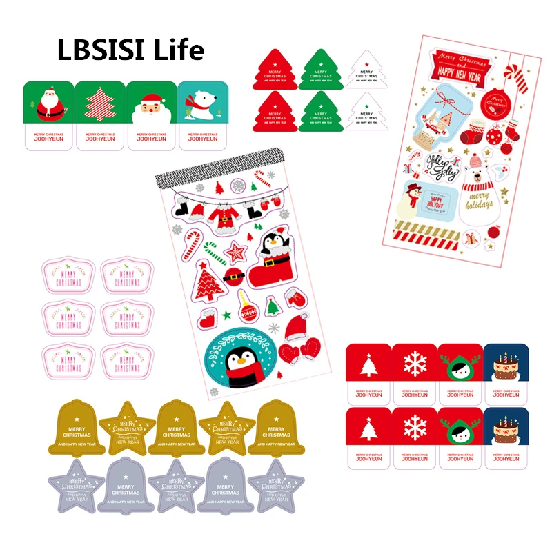 

LBSISI Life 100pcs Christmas Paper Sticker Seal Paster Star Bell For Gift Candy Cookie Packing Box DIY Decorative Accessory