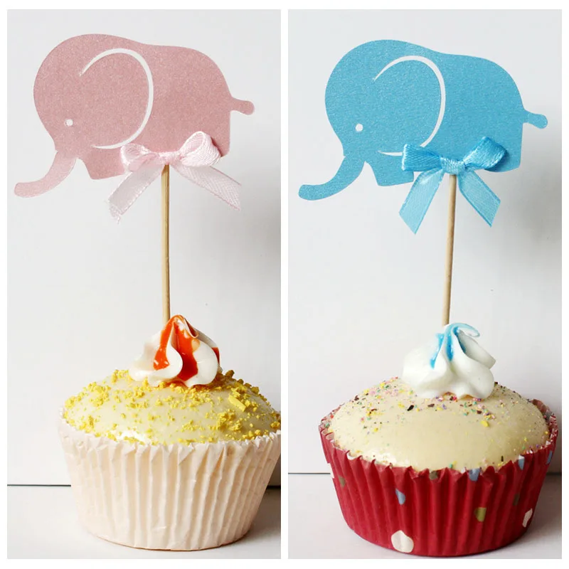 Детский душ торт кекс топперы BabyShower сувениры украшения, товары для вечеринки Его мальчик девочка синий игра слон Oh Baby