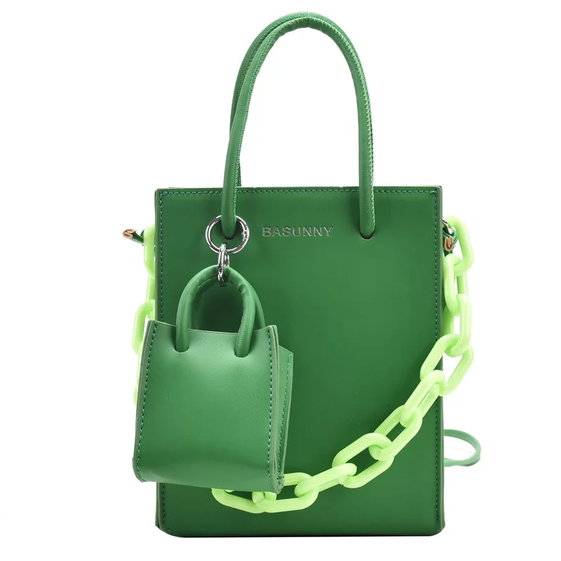 

AL On The New Summer 2021 High Quality Temperament PU Leather Simple Chain Single Shoulder Cross-Slung Child Mother Travel Bag